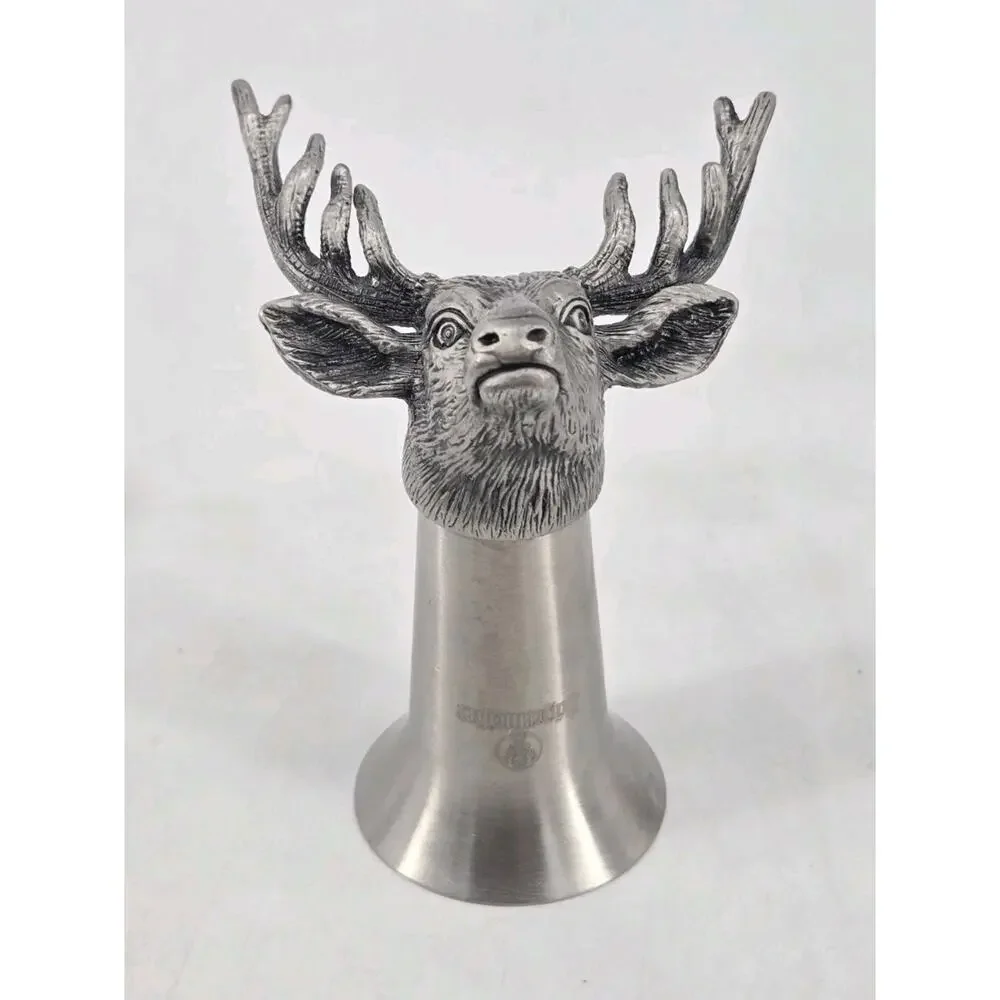 Vtg Jägermeister Deer Head Pewter Shot Glass 3.5” Hunting Stag Barware Germany
